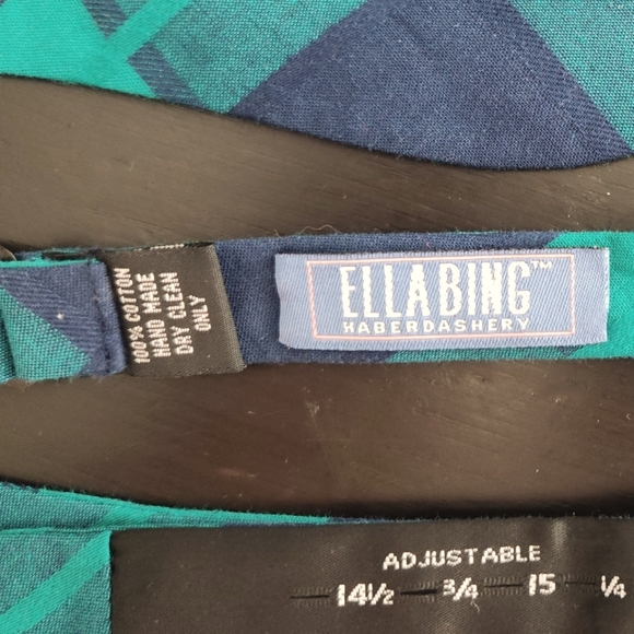 Blue and Green Tartan Cotton Bow Tie - Picture 3 of 5